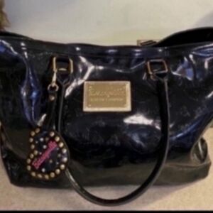 Gorgeous Betsey Johnson Black Vinyl Tote with Gold Accents